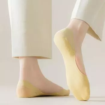 Однотонные туфли на высоком каблуке для девочек, носки из ледяного шелка, носки-тапочки, носки-лодочки, женские чулочно-носочные изделия телесный