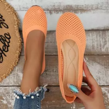 Однотонные туфли с круглым носком Fly Woven Flat Sole Single для женской повседневной одежды, дышащие полые трикотажные туфли, рабочая обувь 36 тёмно-синий