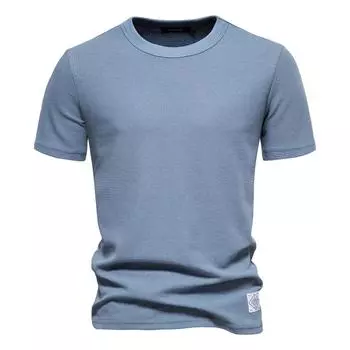 Однотонные вафельные футболки для мужчин, повседневные качественные мужские футболки с короткими рукавами, новые летние модные дизайнерские топы для мужчин Size M 70-80kg темно-желтого