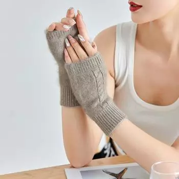 Однотонные вязаные перчатки с полупальцами, женские простые милые шерстяные теплые студенческие толстые шерстяные перчатки без пальцев для пар испанские виридийский