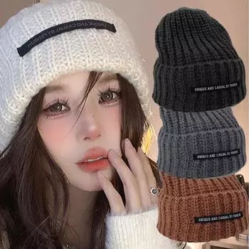 Однотонные вязаные шапки осень-зима для женщин и девочек на открытом воздухе теплые наушники шапки универсальные повседневные шапки простые модные подарки 56-60cm серый