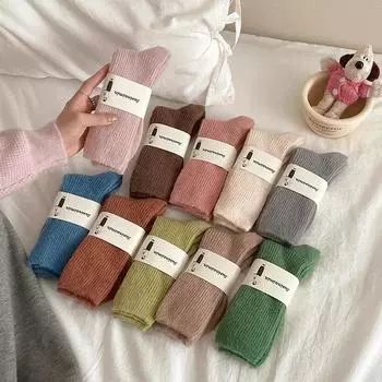 Однотонные вязаные теплые длинные носки женские осенне-зимние толстые теплые носки для снега Лолита Каваи милые спальные носки EUR 35-39 бежевый