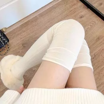 Однотонные высокие чулки для женщин, модные повседневные женские длинные носки выше колена, термобелье, теплые хлопковые леггинсы-трубы белый