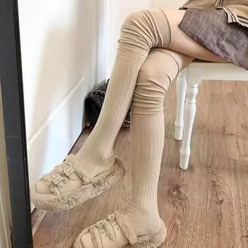 Однотонные высокие чулки для женщин, модные повседневные женские длинные носки выше колена, термобелье, теплые хлопковые леггинсы-трубы хаки