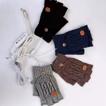 Однотонные жаккардовые качественные USB электрические нагревательные флип-перчатки с полупальцами вязаные теплые перчатки с открытыми пальцами и функциональные перчатки average size