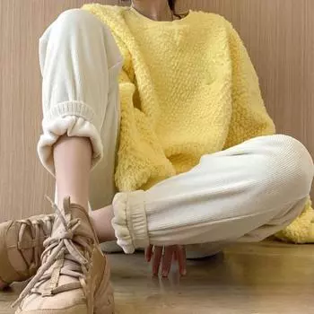 Однотонные женские брюки из синели с высокой талией, широкие прямые брюки, свободные повседневные женские утепленные брюки, модные спортивные штаны, уличная одежда M