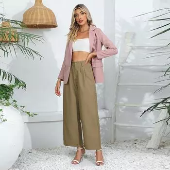 Однотонные женские брюки с высокой талией в стиле OL для пригородных поездок M чёрный