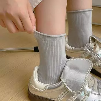 Однотонные женские носки, хлопковые тонкие дышащие эластичные длинные носки, школьные носки в японском стиле для девочек, черные, белые, серые, средние носки-трубы EUR 35-39 чёрный