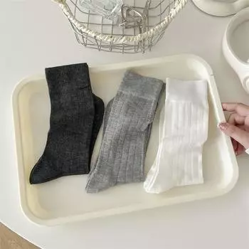 Однотонные женские носки из бамбукового волокна, тонкие, дышащие, летние, эластичные, длинные, корейские, модные, уличные, черные, белые, серые носки