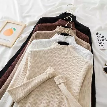 Однотонные женские пуловеры с высоким воротом и длинными рукавами, свитер, зимние теплые вязаные свитера, модные осенние джемперы в полоску 2023, топ 28714 One Size орион