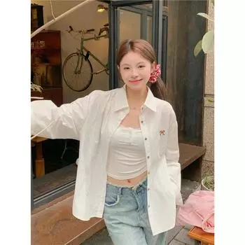 Однотонные женские рубашки с длинным рукавом, элегантная куртка от солнца во французском стиле, свободная повседневная женская одежда S белый