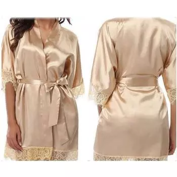 Однотонные женские шелковые атласные халаты Свадебные для невесты и подружек невесты Банный халат Nude,2XL