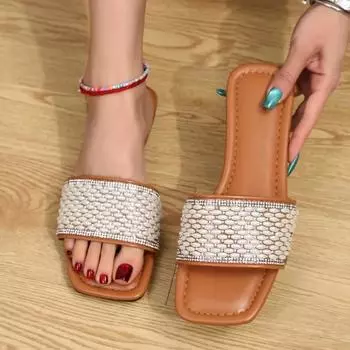 Однотонные женские тапочки с плетеным дизайном, с открытым носком, пляжные сандалии на плоской подошве для отдыха, повседневные шлепанцы, женская обувь 36 чёрный