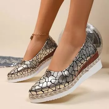 Однотонные женские туфли с одной педалью, повседневный стиль, заостренный нос, танкетка, толстая подошва, одинарные туфли из искусственной кожи, большой размер 36 золотой