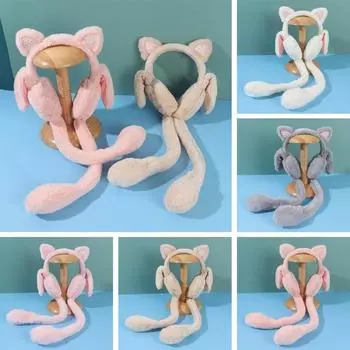 Однотонные зимние теплые наушники-вкладыши для защиты ушей у детей, подвижные наушники с забавным плюшевым котом