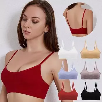 Однотонный бюстгальтер, нижнее белье, женское, тонкое, собранное, сексуальное, с бретельками через шею, красивое нижнее белье для девочек с мягкими неметаллическими кольцами, удобный спортивный бюстгальтер для йоги M