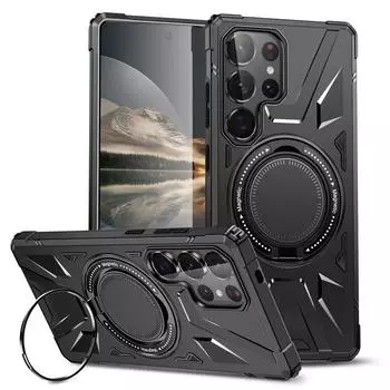 Однотонный чехол для беспроводной зарядки Samsung S25 Ultra S24 S23 FE A55 A35 A15 A54 A14 A34 A24 с металлическим кольцом-подставкой и магнитной противоударной задней крышкой Samsung S25 чёрный