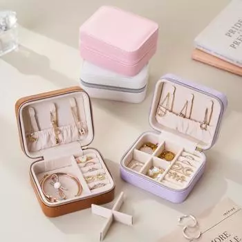 Однотонный чехол для сережек и колец, чехол для ювелирных изделий на молнии, портативная шкатулка для хранения ювелирных изделий, дорожная шкатулка коричневый