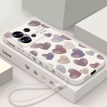 Однотонный чехол для телефона с принтом сердец любви для Xiaomi Poco F6 X6 Pro 13T 11T Redmi Note 13 12 11 Pro 10, матовый противоударный мягкий чехол-бампер из ТПУ с ремешком Redmi Note 13 4G чёрный