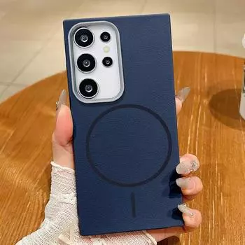 Однотонный чехол для телефона Samsung S25 Ultra S24 FE S23 Plus S22 S21 с магнитной загрузкой и беспроводной зарядкой, тонкий мягкий противоударный матовый чехол-бампер Samsung S25 синий