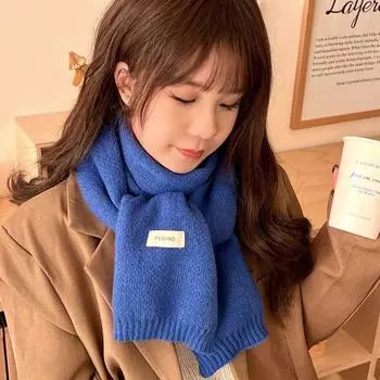 Однотонный чистый цветной шарф красный шерстяной платок ретро вязаные шарфы студент синий