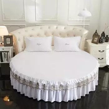 Однотонный цвет 180 см/200 см/220 см круглый простыня на резинке покрывало домашний текстиль кружево стираное покрывало круглая юбка для кровати индивидуальный размер Diameter 180cm