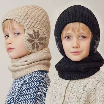 Однотонный детский вязаный бенинский пуловер с ушами, шапка-ушанка, простая вязаная шапка-черепица, осень кофейный