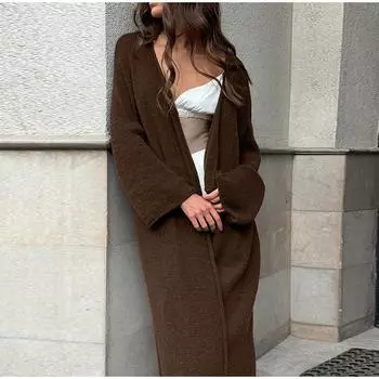 Однотонный длинный кардиган женский тонкий повседневный универсальный длинный рукав женский трикотажный макси-пальто 2025 весенняя мода новая женская уличная одежда One Size розовый