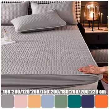 Однотонный гипоаллергенный чехол для матраса, утолщенный стеганый чехол для матраса, простыня, мягкий наматрасник с защитой от клещей, воздухопроницаемая подушка для кровати 90*200cm небесно-голубой