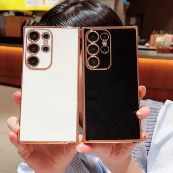 Однотонный глянцевый чехол с покрытием для Samsung Galaxy S24 FE S23 Ultra S22 S21 A55 A16 A54 A35 A34 A15, защита линз, мягкий противоударный чехол для телефона из ТПУ Samsung S24 чёрный