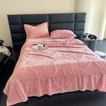 Однотонный хлопковый флисовый плед с изображением бабочек из тафты и жаккарда для дивана 70*100cm синий