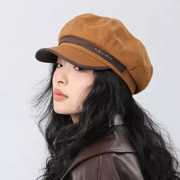 Однотонный хлопковый восьмиугольный женский берет, кепка художника чёрный