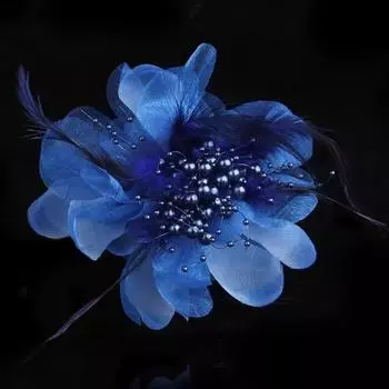 Однотонный художественный цветок брошь бисерный перо перо ткань модный женский корсаж синий