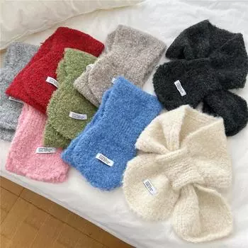 Однотонный интернет-знаменитость ленивый маленький шарф вязаный крест шарф женский осенне-зимний теплый зимний шейный шарф 15*88cm