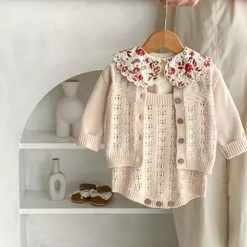 Однотонный кардиган для девочек, вязаный комбинезон с цветочным принтом, комплект одежды для малышей из мягкого хлопка для девочек, bafanou 86158 66cm(3-6M) абрикосовый