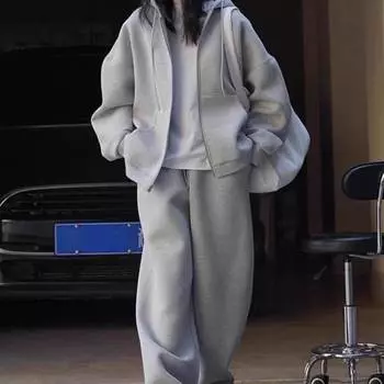 Однотонный кардиган с капюшоном, толстовка для женщин, застежка-молния с длинным рукавом, свободные куртки, осень XL серый