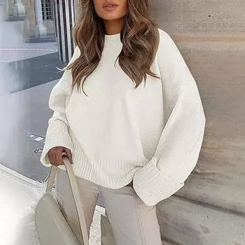 Однотонный кашемировый свитер для женщин с круглым вырезом, элегантный, скрученная шерсть, с длинным рукавом, женские пуловеры 2024 года, модный женский трикотаж на осень-зиму S белый