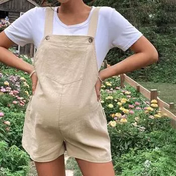 Однотонный комбинезон без рукавов с нагрудником и регулируемыми лямками на талии. Передние карманы. Однотонный. M чёрный