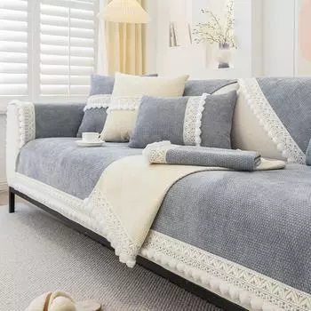 Однотонный коврик для дивана из меха в виде шарика универсален в любое время года, простой и современный, противоскользящий и устойчивый к царапинам, можно стирать в стиральной машине. Backrest70X70cm темно-серого