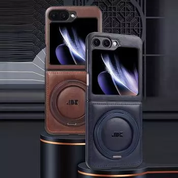 Однотонный кожаный магнитный чехол для телефона Samsung Galaxy Z Flip6 Flip5 Flip4 Flip3, противоударный вращающийся кронштейн для MagSafe, 2 шт., складной чехол Samsung Z Flip6 серый