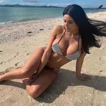 Однотонный купальник бикини с разрезом, инкрустированный бриллиантами S белый