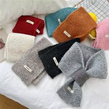 Однотонный маленький шарф шикарный вязаный крестообразный шарф женский осенне-зимний теплый зимний шарф для защиты шеи 15*82cm