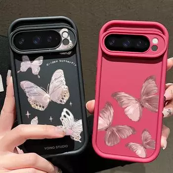 Однотонный матовый чехол TPU с принтом бабочек для Google Pixel 9 Pro XL 8 Pro 8A, мягкий противоударный защитный чехол для телефона Google Pixel 9 чёрный