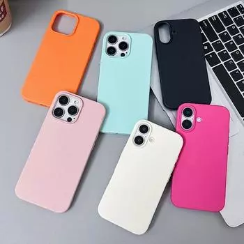 Однотонный матовый мягкий чехол для телефона TPU для iPhone 16 Pro Max 15 Plus 14 Pro 13 12 11, защита линз, ударопрочный тонкий чехол iPhone 16 чёрный