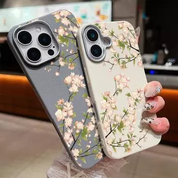 Однотонный матовый мягкий чехол из ТПУ с цветочным принтом для iPhone 16 Pro Max 15 Plus 14 Pro 13 12 11, кожаная текстура, тонкий противоударный чехол-бампер iPhone 16 чёрный