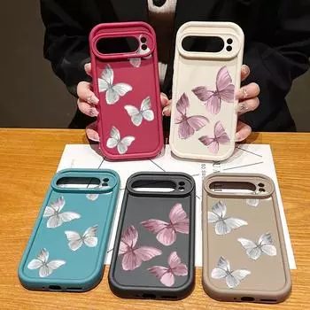 Однотонный матовый противоударный чехол с рисунком бабочки для Google Pixel 9 Pro XL 8 Pro 8A TPU мягкий защитный чехол для линз телефона Google Pixel 9 чёрный