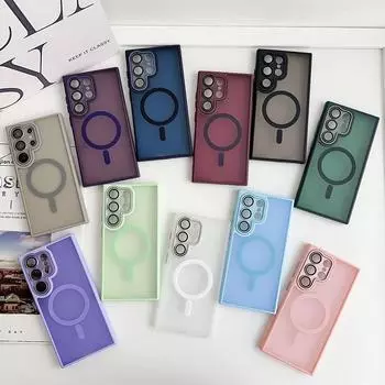 Однотонный матовый прозрачный магнитный чехол для телефона Samsung S25 Ultra S24 S23 Plus S22, тонкая противоударная пленка для Magsafe, прозрачный чехол-бампер Samsung S25 серый