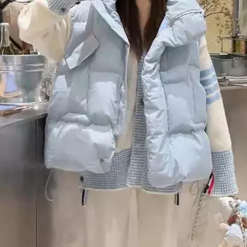 Однотонный молочный жилет fufu, замедляющий старение, женский зимний жилет 2024 года, новый жилет в иностранном стиле, хлопковая куртка S [Recommended within 50kg] светло-синий