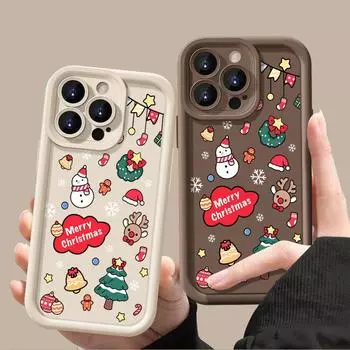 Однотонный мягкий чехол из ТПУ для iPhone 16 Pro 15 14 Plus 13 12 11 Pro Max Xs Xr 8 7 с рождественским узором, противоударный защитный чехол для объектива iPhone 16 чёрный