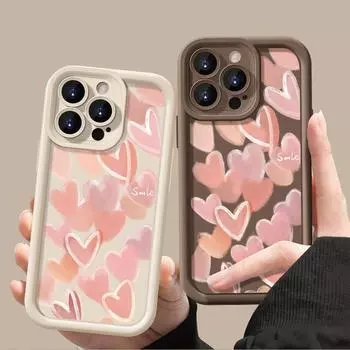 Однотонный мягкий чехол из ТПУ для iPhone 16 Pro 15 14 Plus 13 12 11 Pro Max Xs Xr 8 7, противоударный, розовый, с узором в виде сердечек, защитная крышка для объектива iPhone 16 чёрный